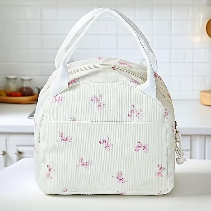 Lunch Box for Women, Reusable Insulated Lunch Box Floral Tote Bags Corduroy Totes for Women Office Work Travel Picnic