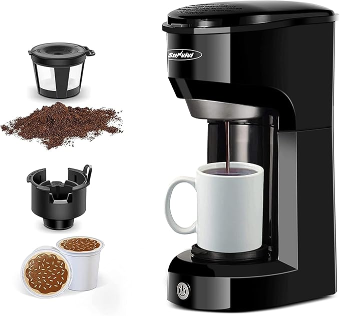 SUNVIVI Coffee Maker, Single Serve Brewer for Single Cup, One Cup Coffee Maker With Permanent Filter, 6oz to 14oz Mug, One-touch Control Button with Illumination, Black (ETL Certified)