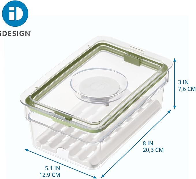 iDesign Medium Short Produce Storage Bin with Insert Tray, The Fresh Collection – 5" L x 8.1” W x 3” H, Clear Bin