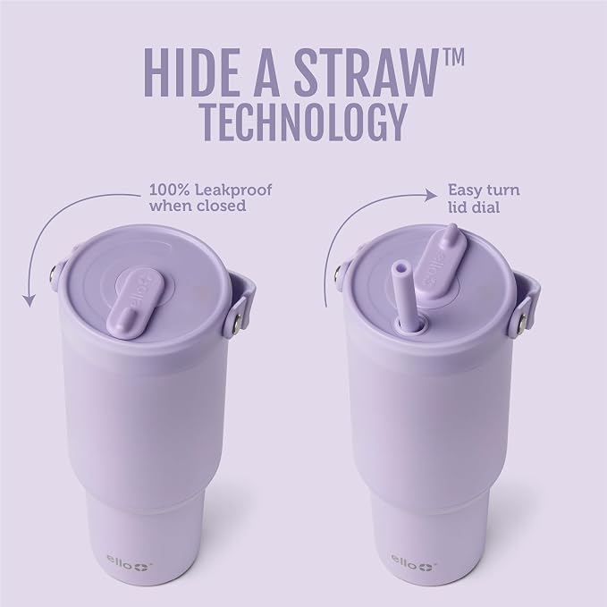 Ello Oasis Go+ 32oz Tumbler with Top Handle and Retracting Straw | Reusable Insulated Stainless Steel Cup, 100% Leakproof Water Bottle, 24 Hours Cold, Cup Holder Friendly For Travel | Orchid