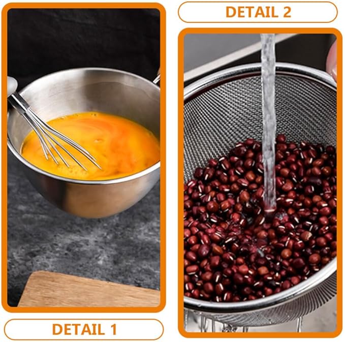 BESTonZON 1set Stainless Steel Rice Rinser Strainer with Handle Fine Mesh Sieve Drainer for Kitchen Use for Washing Rice Fruits and Vegetables and Easy to Clean