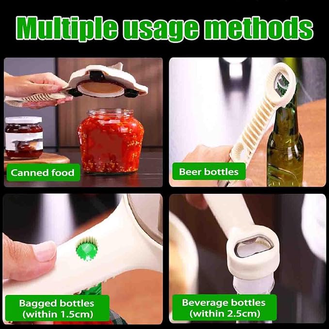 4 in 1 Multi-Purpose Jar Opener,Adjustable Three Claw Beer Bottle Opener,Handheld Can Lid Remover with Non Slip Teeth,for Seniors & Weak Hands,Fits Kitchen Jars,Bottles & Cans (1 pcs)