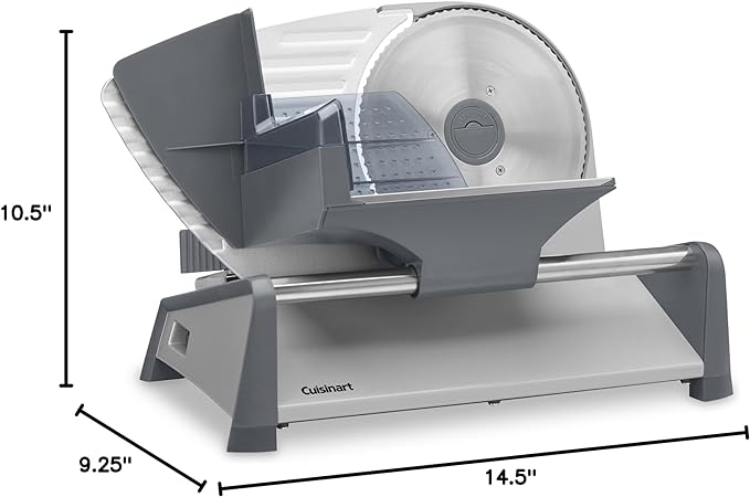 Cuisinart Kitchen Pro Food Slicer, Meat Slicer with Slice Control Knob Adjusts from 1/32" to 1/2" to Slice Bread, Roasts, and Firm Cheeses, Removable 7.5" Stainless Steel Cutting Blade, FS-75, Gray