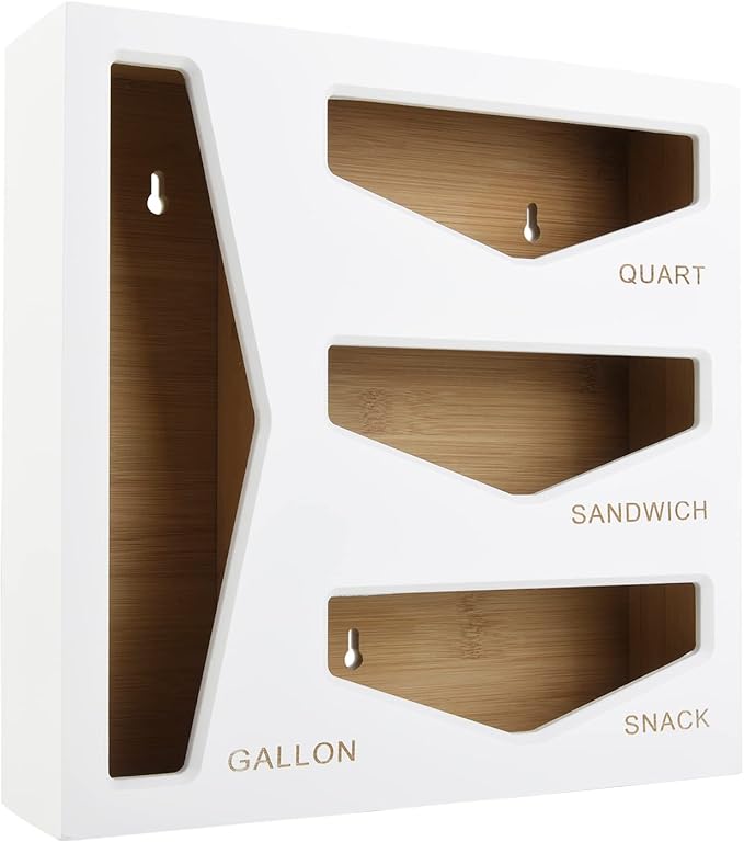 Cozee Bay Bamboo Bag Storage Organizer for Kitchen Drawer, Baggie organizer, Compatible with Gallon, Quart, Sandwich and Snack Variety Size Bags (White)