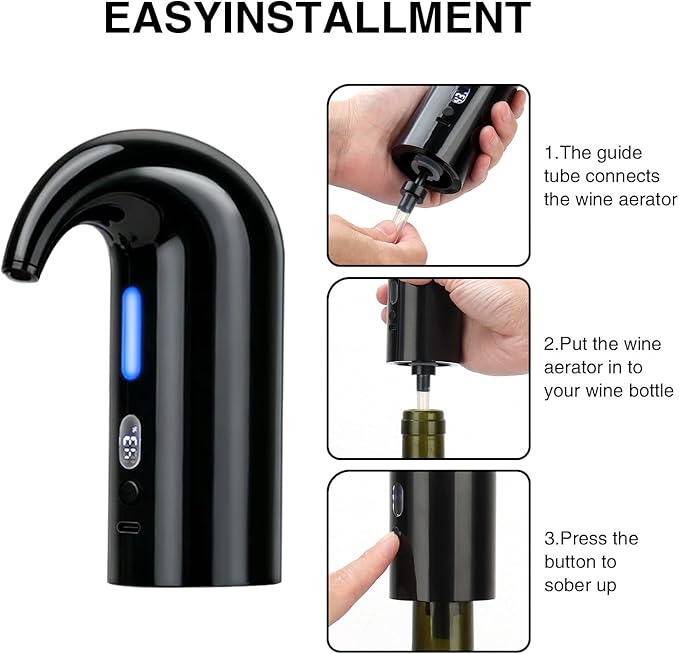 Electric Wine Aerator & Automatic Wine Dispenser, USB Rechargeable One-Touch Wine Decanter Pourer, Fast Aeration Wine Accessories Gift for Men & Women