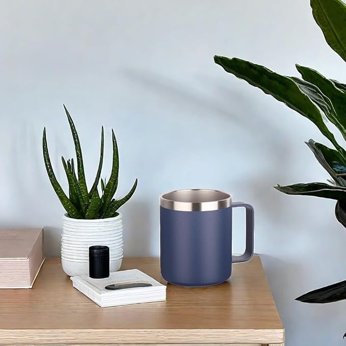 Volhoply 14oz Insulated Stainless Steel Coffee Mug with Lid Bulk 8 Pack,Double Wall Vacuum Travel Coffee Cup with Handle,Reusable Metal Cups Tumbler Cup, Camping Mugs,Ideal Gifts(Mix,8)