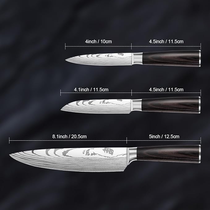 10-Piece Premium Japanese Kitchen Knife Set - Imperial Collection, Laser Damascus Pattern, 440A Stainless Steel Ultra Sharp for Fast Cutting (Redwood 3X)