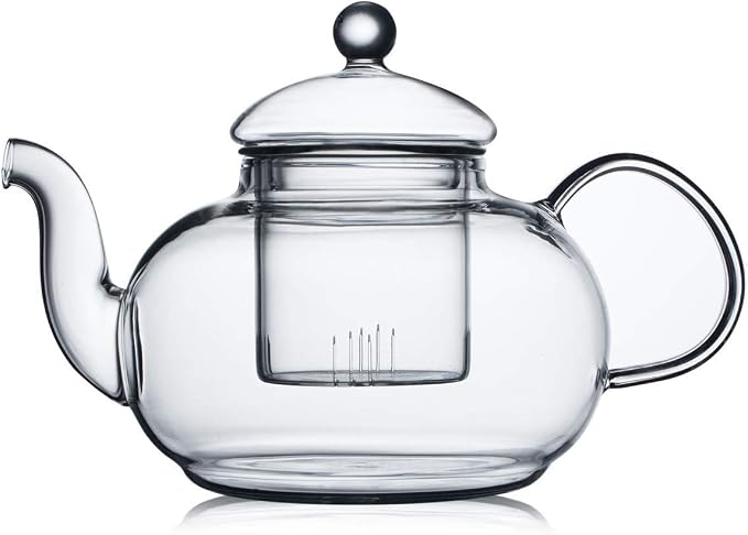 CNGLASS 20.3oz Glass Teapot Stovetop Safe and 10oz(2-pack) Double Wall Glass Mugs
