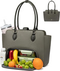 LOVEVOOK Lunch Tote Bag for Women, 2-in-1 Work Tote Bag with Lunch Compartment, Insulated Lunch Bag & 15.6 Inch Laptop Bag for Women, Ideal for Teacher, Nurse and Camping Use, Dark-Grey Green