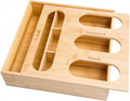Lipper International Bamboo Storage Bag Organizer Holder and Dispenser for Kitchen Drawer or Countertop, 4 Compartment Sizes