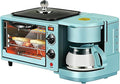 9L, 3-in-1 multifunctional home breakfast machine, mini oven, coffee machine, with timer, visible window, Lid crystal handle (Blue)