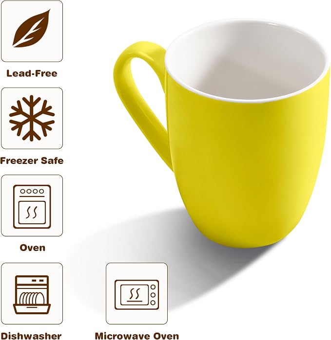 Urbanstrive 16 oz Large Coffee Mugs Set of 4 Ceramic Coffee Mug White Coffee Cups Tea Cups Idea Gift for Women Men House Warming Gifts New Home Office, Yellow 4 Pack