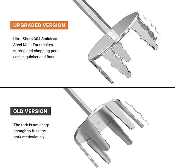 Onlyfire 3 Inch Pork Puller, Upgraded Ultra-Sharp Stainless Steel Meat Fork Meat Shredder Used with Standard Hand Drill for Beef, Chicken, Potato Masher and Tamale Meat