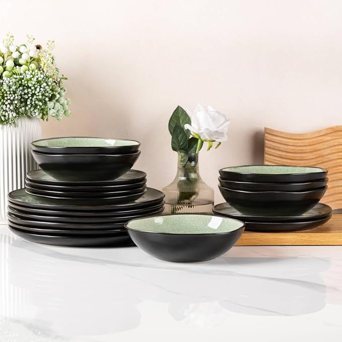 AmorArc Ceramic Dinnerware Sets,Handmade Reactive Glaze Stoneware Plates and Bowls Sets,Highly Scratch Resistant | Dishwasher & Microwave Safe Dishes Set,Service for 4 (12pc)