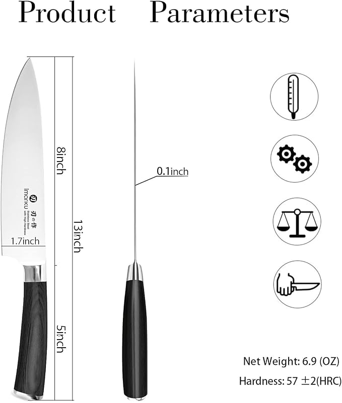 imarku Chef Knife - Pro Kitchen Knife 8 Inch Chef's Knives Japanese SUS440A Stainless Steel Sharp Paring Knife with Ergonomic Handle, Black Handle, Birthday and Thanksgiving Gifts