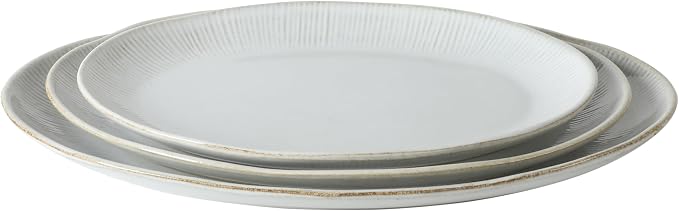 Gibson Elite Sandy Pines 3 Piece Oval Platter Set, 15.7”, 13.75” & 12” Stoneware Serving Platters, Reactive Glaze Finish, Taupe, Microwave & Dishwasher Safe