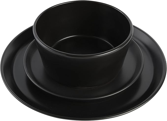 Gibson Soho Lounge Sofia Coupe 12-Piece Stoneware Dinnerware Set, Service for 4 – Black Plates and Bowls