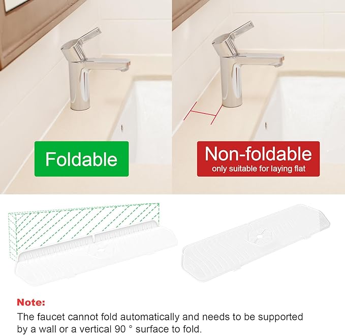 Faucet Guard - 90 Foldable Draining Mat for Kitchen Sink with 2 Drain Ports, White, 24"*5.66"