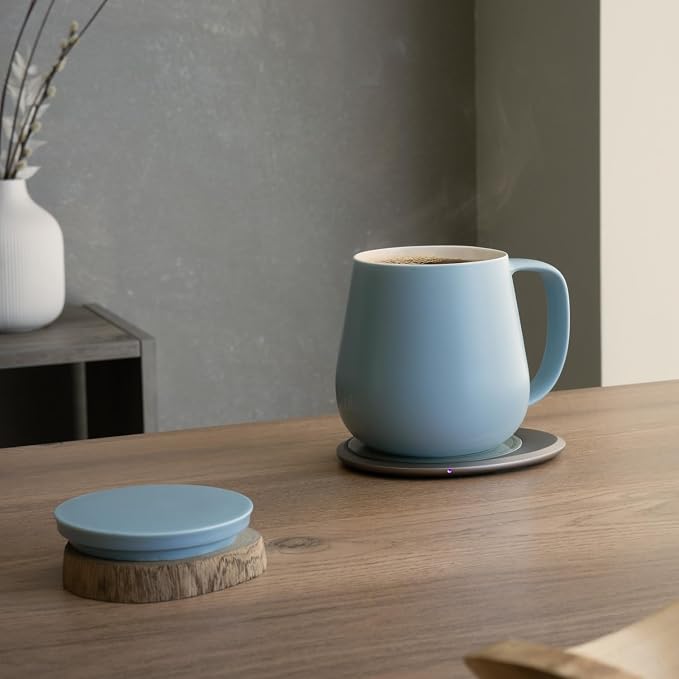 OHOM Ui+ Self-Heating Mug Set – Moonmist Blue | 18 fl oz / 532 mL Ceramic Coffee & Tea Mug with Heating Pad