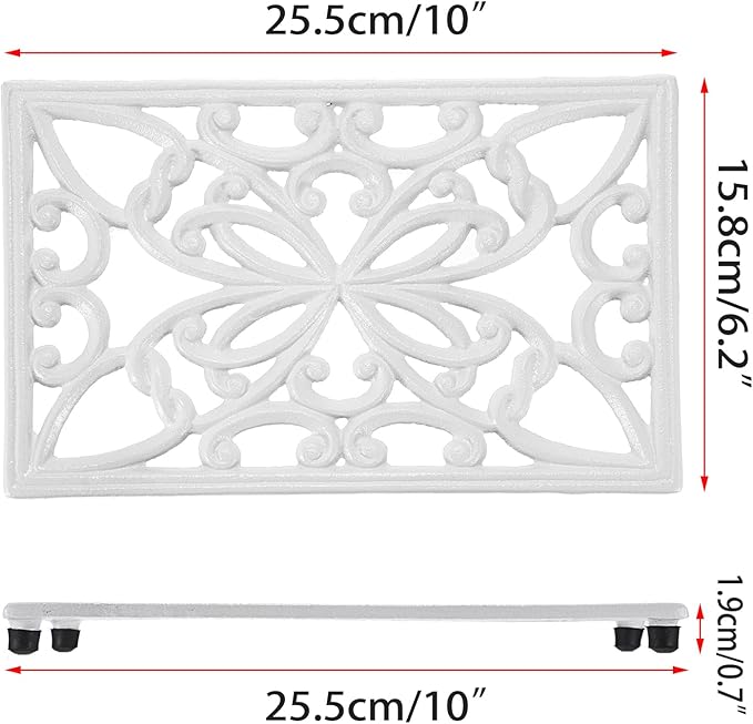 Sumnacon Cast Iron Trivet 2 Pack Heat Resistant Iron Trivets for Hot Dishes Pots Pans Plates Teapots,Rustic Cast Iron Trivet for Cooktop Kitchen Dining Table Metal Trivets with Rubber Feets,White
