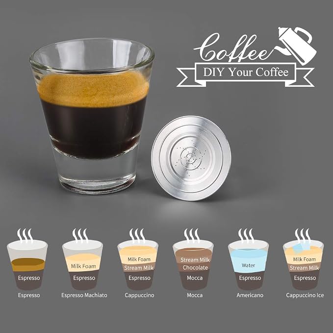 Stainless Steel Coffee Capsules Compatible with L'OR Barista LM8012 / 60 I Refillable Coffee Capsule, Reusable espresso pods Coffee Capsules, Measuring Spoon + Brush with Tamper (Big + Small