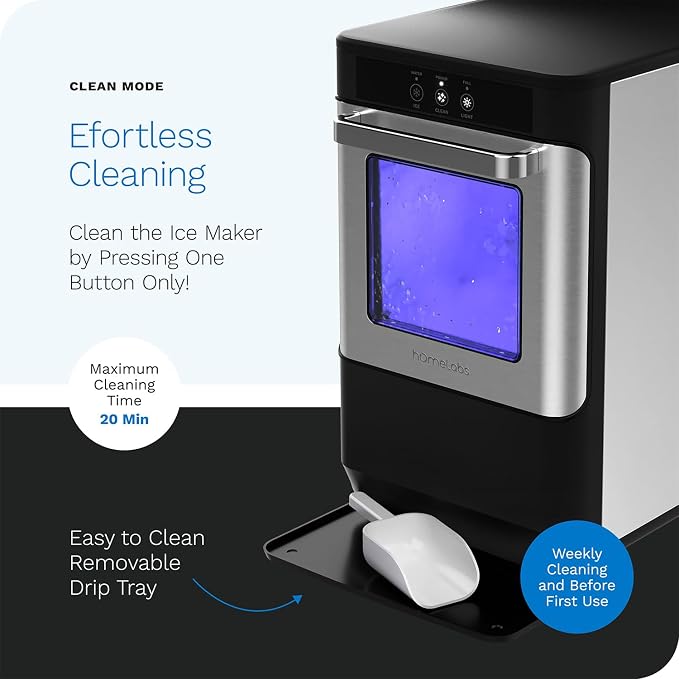hOmeLabs Countertop Nugget Ice Maker - Stainless Steel with Touch Screen - Portable and Compact - Chewable Nugget Ice Machine - Produces Up to 44lb of Ice Per Day