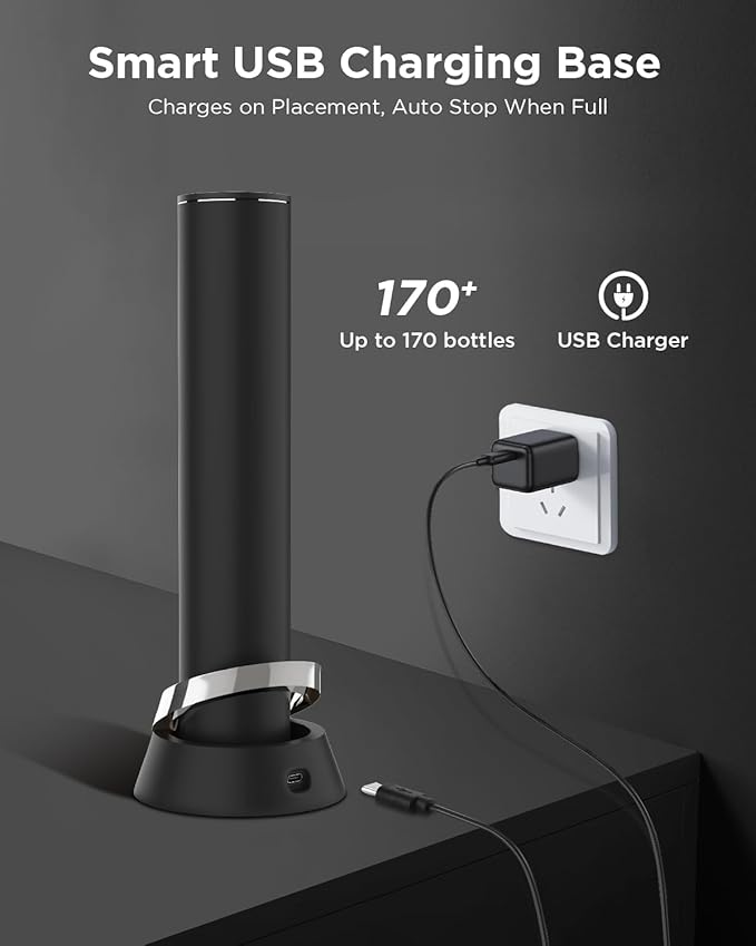 Newise Luxury Automatic Electric Wine Opener with Charging Base, Built-in Foil Cutter - Rechargeable Wine Bottle Opener | Gift for Wine Lovers
