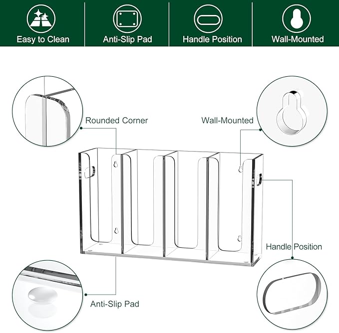 Disposable Coffee Cup Dispenser with Handles, Countertop or Wall Mount Hot/Cold Drink Cup and Lid Holder - Bathroom/Kitchen/Office Acrylic Cup Lid Storage Organizer (4 Compartments, Clear)