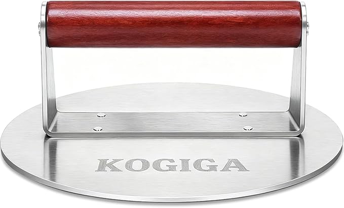 Smash Burger Press 2.5LB Heavy Duty - 8.5 Inch Stainless Steel Burger Smasher Tool with Wood Handle - Professional Grill Press & Steak Weight for Griddle, Perfect Smashburgers, Bacon, Panini
