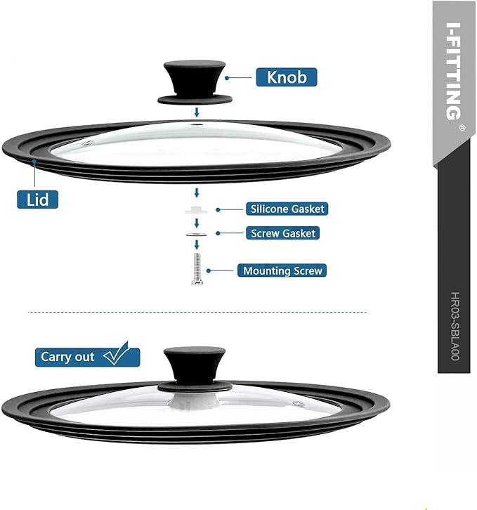 Universal Lid for Pots,Pans And Skillets,HR Huare Technology Tempered Glass with Heat Resistant Silicone Rim,Dishwasher Safe,Fit Cookware 10”,11”, 12”, Black,1 Pack