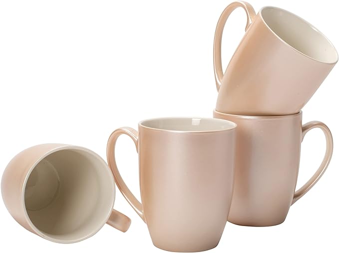 Elanze Designs Precious Pearl Finish 10 ounce New Bone China Coffee Cup Mugs Set of 4