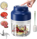 Electric Garlic Chopper, Mini Food Processor, Mini Portable Veggie Chopper with 4/6 Stainless Steel Blades, Rechargeable Small Food Processor for Garlic, Onion, Chili, Ginger, Nuts (Blue, 250ML)