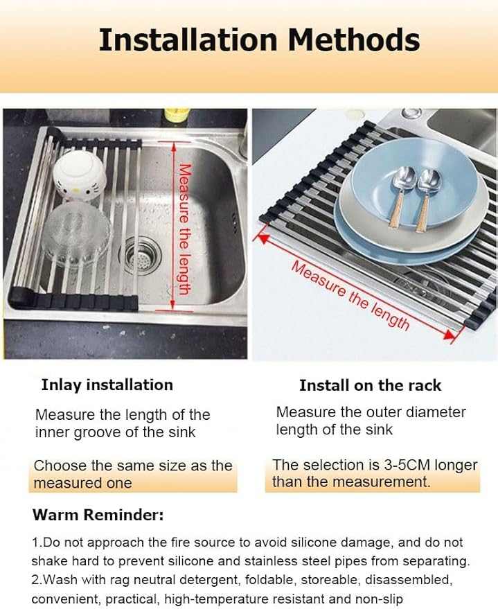 14.6/18.5 in Long Collapsible Over Sink Roll Up Dish Drying Rack for Kitchen Sink, Foldable Stainless Steel & Silicone Dish Drainer(Gray,47x29.5cm/18.5x11.6in)