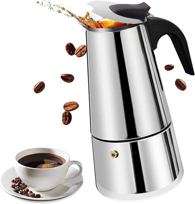 6 Cup Stainless Steel Moka Pot Stovetop Espresso Maker | Italian Coffee Machine 300ml 10oz Suitable for Gas Induction Stovetop Mocha Greca Coffee Maker Percolator Straight