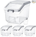 Sunnyray 4 Pcs Rice Storage Container 22 lb Airtight Flour Container with Wheels Measuring Cup Clear Pet Food Cube Dog Cat Birds Food Bin Grain Cereal Organizer Box for Dry Baking Supplies(White Lid)