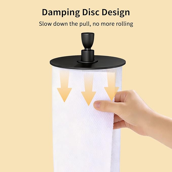 YUMORE Paper Towel Holder Countertop – Heavy Weighted Base Non-Slip, One-Hand Tear, Stainless Steel Kitchen Paper Towel Stand for Stove Side, RV, Black