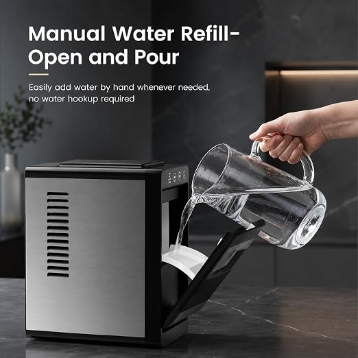 Kismile Portable Countertop Ice Maker Machine, 26lbs Ice in 24Hrs, Self-Cleaning Ice Maker with Selectable Ice Size & Internal Light, Compact Design for Home/Kitchen/Bar