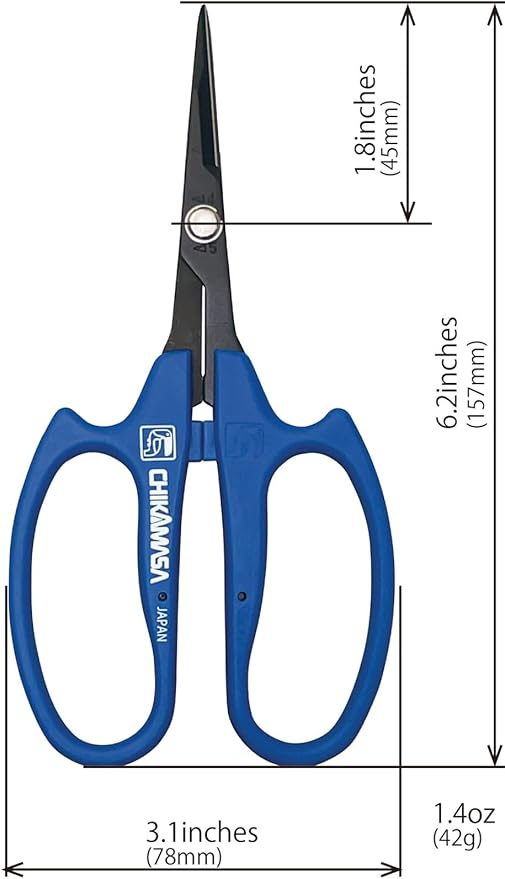 CHIKAMASA B-600SLUFB, The Precise Specialty Trimming Scissors, S/S L-Shape Blade, Fluorine Coating, for trimming plants and grapes, excellent for narrow stem-thinning inside closed and tangled spaces.