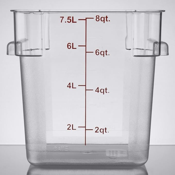 Soro Essentials- 8 qt. Polycarbonate Square Food Storage Container with Graduated Markings Clear Color- Stackable Storage Bin Plastic Food Container with Handle for Pantry Organizer Storage Kitchen