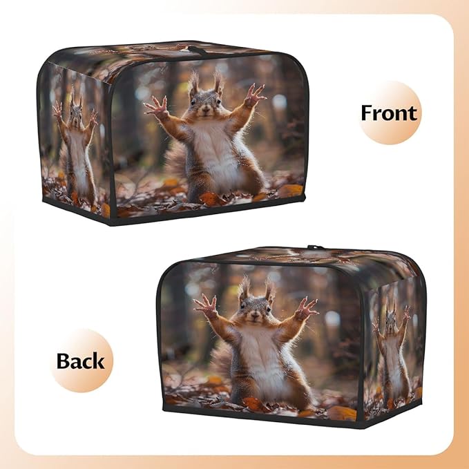 Funny Animal Squirrel Toaster Cover 4 Slice Dust and Fingerprint Protection Toaster Bread Maker Covers Washable Kitchen Small Appliance Covers for Kitchen Accessories Decor Bakeware Women Gift