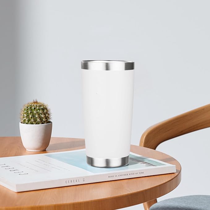 20oz Tumbler with Lid Stainless Steel Insulated Tumblers Travel Coffee Tumbler Bulk Double Wall Vacuum Insulated Water Cup Gifts for Christmas Women Men Her Him Home Office(White, 1pack)