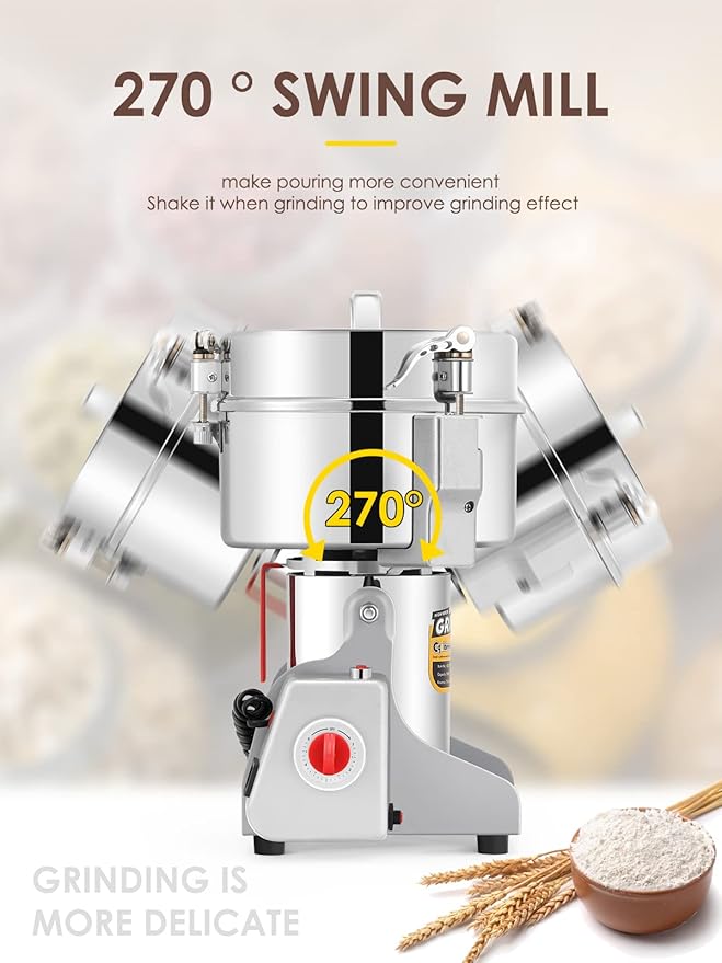 CGOLDENWALL 300g Electric Grain Grinder Mill Safety Upgraded 1500W High-speed Spice Herb Grinder Commercial Superfine Grinding Machine Dry Cereals Pulverizer CE 110V (300g Swing Type)