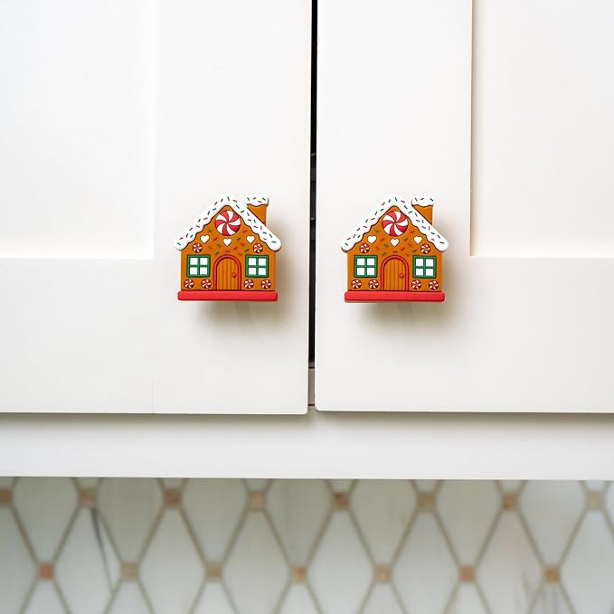Knobēz: Decorative Knob Covers - Gingerbread House - 12pk - Stretch Over Hardware Decorations, Holiday-Winter-Christmas, Kitchen-Bathroom-Dresser-Home