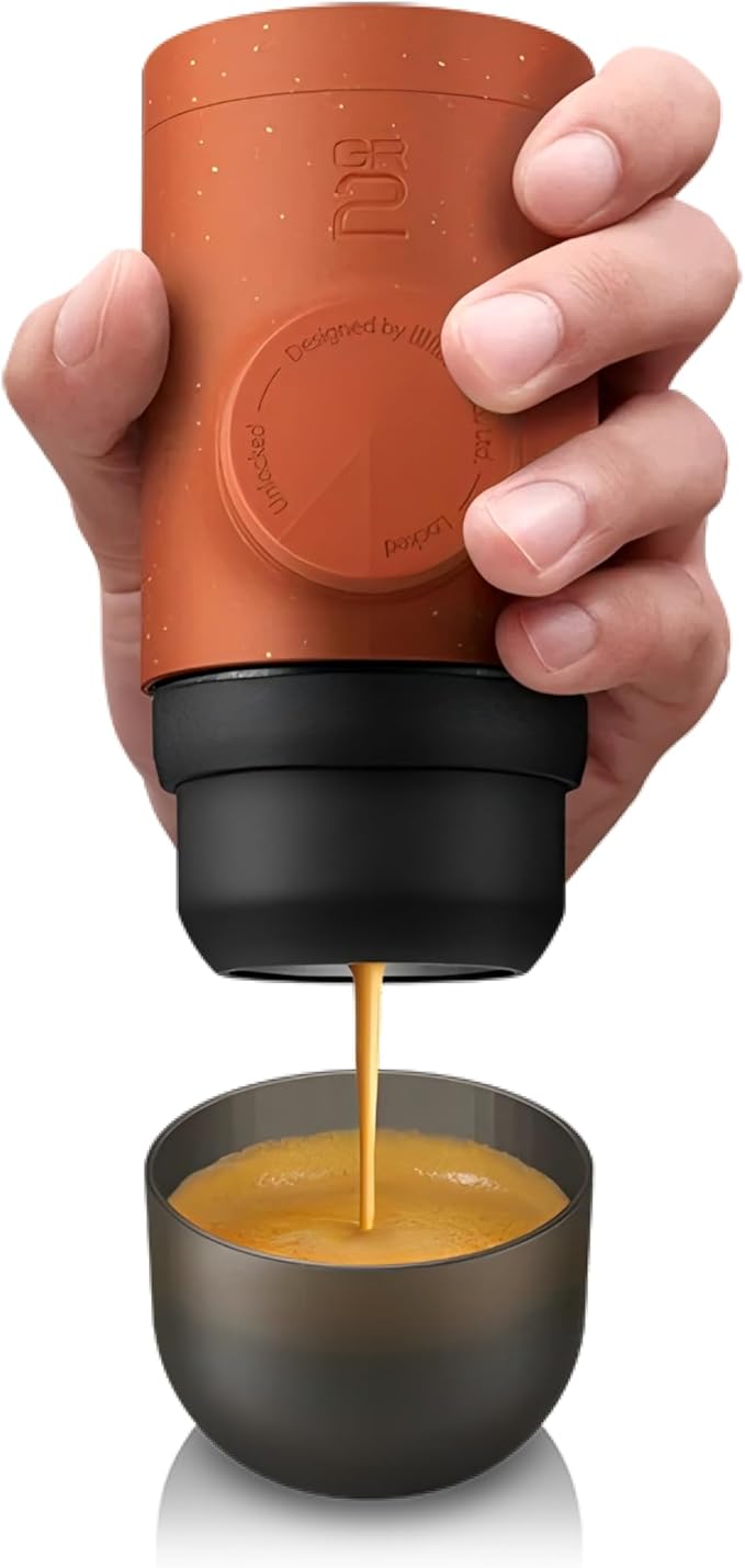 WACACO Minipresso GR2, Portable Espresso Maker Compatible Ground Coffee, Espresso Machine 18 Bar Manually Operated (Copper Clay)