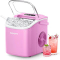 EUHOMY Countertop Ice Maker Machine with Handle, 26lbs in 24Hrs, 9 Ice Cubes Ready in 6 Mins, Auto-Cleaning Portable Ice Maker with Basket and Scoop, for Home/Kitchen/Camping/RV. (Pink)