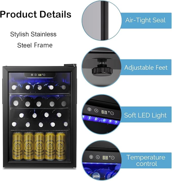 Antarctic Star 16 Bottle Wine Cooler Beverage Refrigerator Beer Soda Clear Glass Door Quiet Bar Fridge Adjust Temp Control Freestanding, 2.41 Cu. Ft