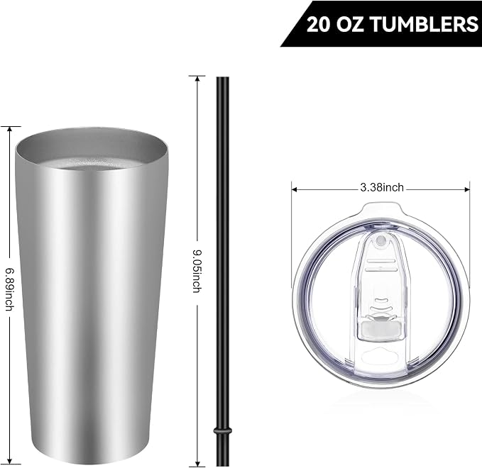 VEGOND 20oz Tumbler Bulk with Lid and Straw 1 Pack, Stainless Steel Vacuum Insulated Tumbler, Double Wall Coffee Cup Travel Mug, Stainless Steel