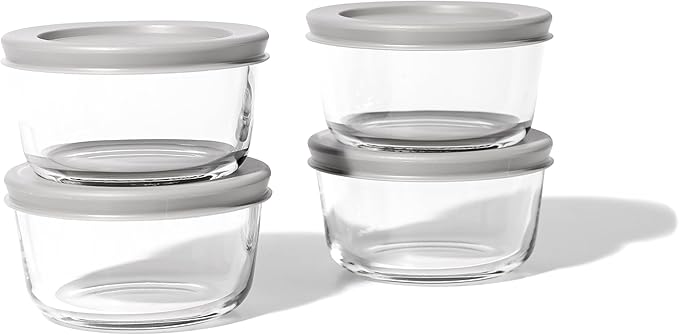 DURA LIVING Borosilicate Glass Food Containers - 8 Piece Set (1 cup) - Premium Storage Solution Microwave & Dishwasher Safe, BPA-Free Lids, Grey