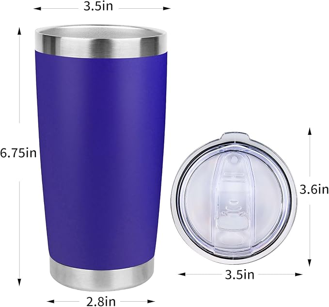 20oz Stainless Steel Tumbler Bulk with Lid, Travel Mug - Double Wall Vacuum Powder Coated Cup - Dark Blue, 6 Pack