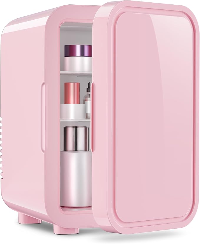 OSTBA Mini Fridge for Skincare, 6 Liter/8 Can 110V AC/DC Portable Thermoelectric Cooler Refrigerators for Bedroom, Skincare, Beverage, Office, Dorm Room and Car, Pink